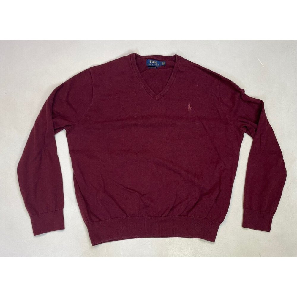 Polo Ralph Lauren V-Neck Lightweight Sweater Men Large Maroon Red Pony